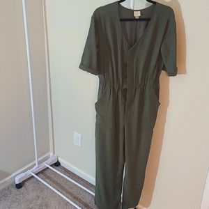 A New Day Olive Green Button Up Jumpsuit M